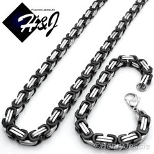 30"MEN Stainless Steel HEAVY 9mm Silver/Black Plated Box Link Necklace Bracelet