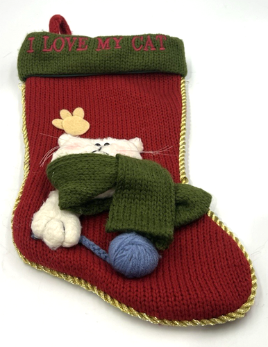 Calza Natalizia Amo il Mio Gatto 3D Babbo Natale Miglior Maglia Peluche Design 13" - Foto 5 di 13