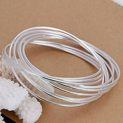 Women's Large Wrist Classic Ten Ring Bangle Bracelet Sterling Silver - Picture 3 of 10