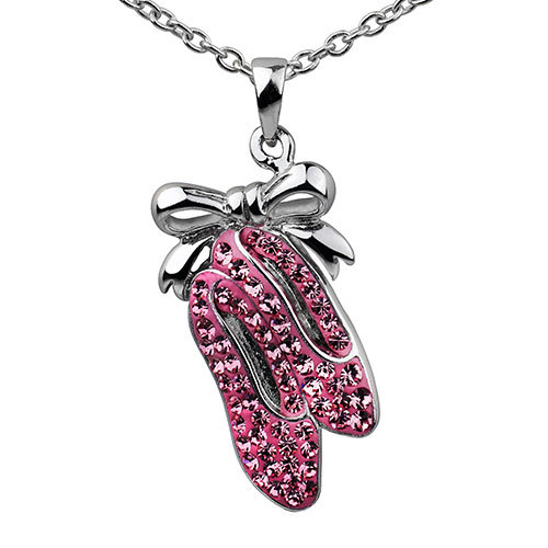 Silver Plated Crystal Ballet Slippers Necklace 18"Chain in Jewelry Box Valentine - Bild 11 von 12