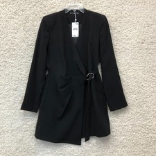 NEW Mango Dress Medium Adult Black Buckle Wrap Ruched Long Sleeve Womens M $138