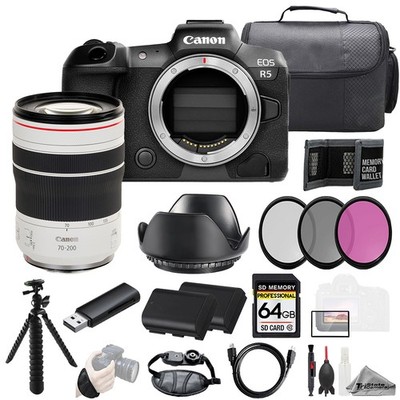 Canon EOS R5 + RF 70-200mm f/4 L IS USM Lens +64GB + Ext Bat+ 3 PC Filter- Kit