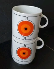 2 Vintage Orange ECLIPSE by Thomas Rosenthal China Stackable Coffee Cups Germany