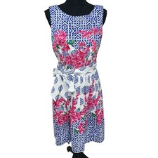 Talbots Size 8P Mosaic Floral Sateen Fit Flare Easter Dress Cottagecore Pockets