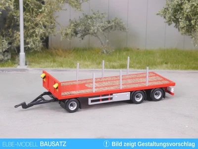 ELBE-MODELL EM117.2 1:87 Bausatz 3achs Drehschemel Pritschenanhänger mit Rungen