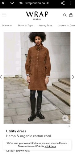 Wrap London Corduroy Dress Brown UK 20 Organic Cotton Hemp - Picture 12 of 13
