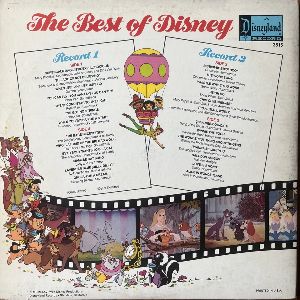 The Best of Disney 33 1/3 rpm 2-LP set, 3515 with Bambi, Dumbo, Pinocchio & more - Image 3 of 3