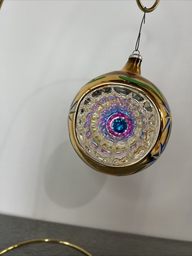 Vtg Xmas Mercury glass reflector ball indent ornament gorgeous 4” Italy