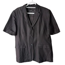 Source Unknown Vintage Linen Blend Black Short Sleeve Blazer Size L Minimalist