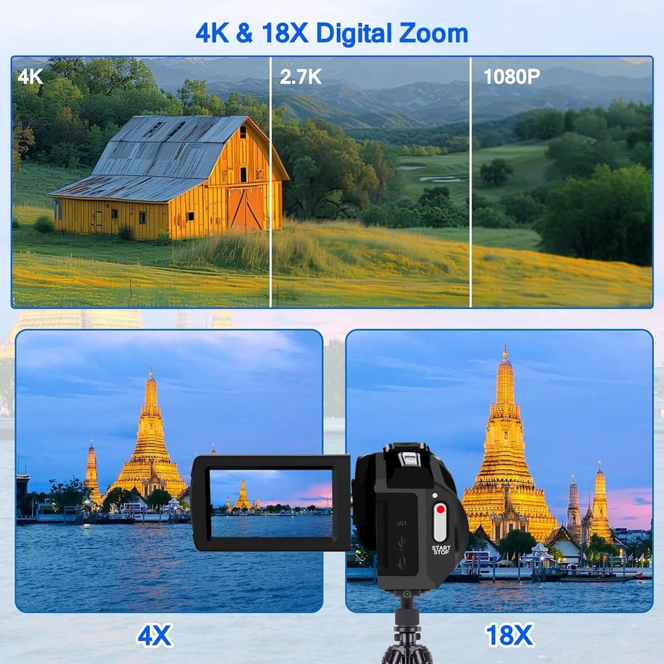 Video Camera 4K 48MP HD Web Camcorder Digital YouTube Vlogging Recorder SD card - Image 2 of 4