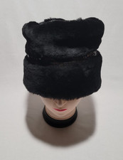 UGG BLACK FUR HAT WITH BLACK SEQUIN TRIM DYED SHEARLING SHEEPSKIN FUR SPAIN O/S