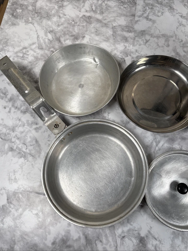 Palco Mess Kit Aluminum Cooking Pan Pot Lid Cup Plates Measuring Spoons Canteen - Image 3 of 4