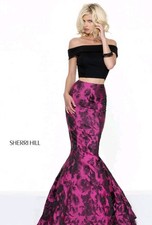 Sherri Hill 50876 2piece Black and Fushia Mermaid Prom Gown Size 2 NWT