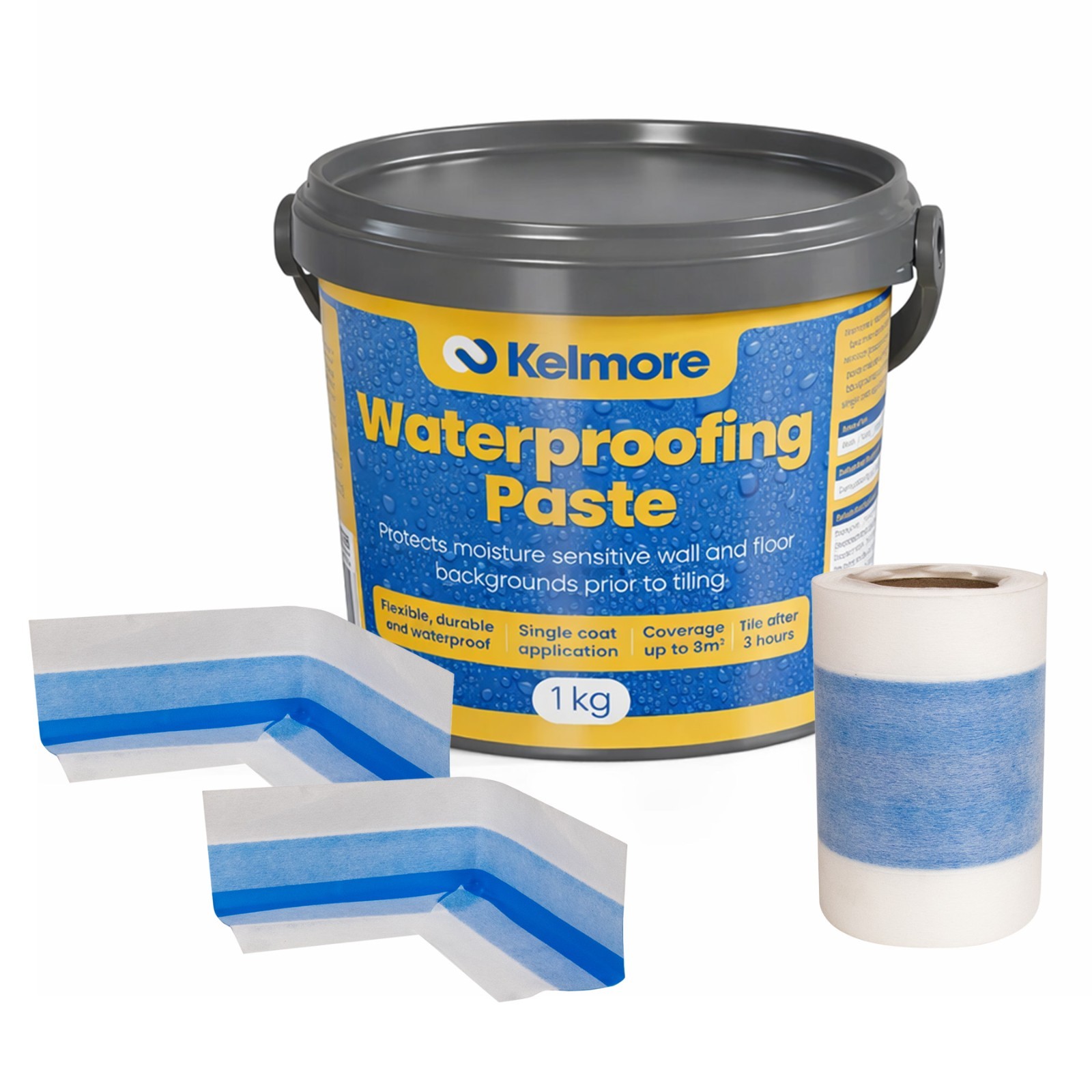 Wet Room Tanking Kit 2.6m² Waterproof Membrane Tape Corners Shower Bathroom Seal