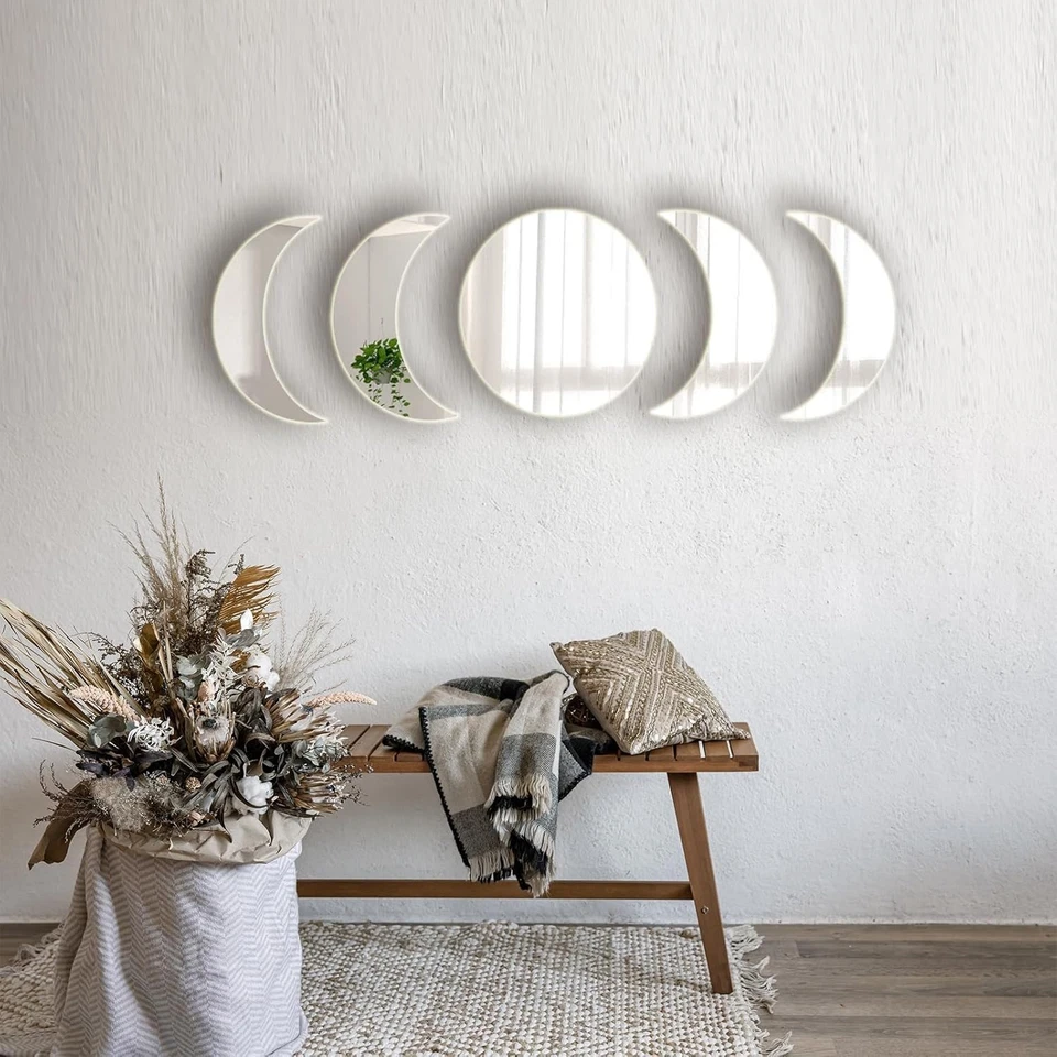 Versátil Juego de Espejos Acrílicos Fase Lunar de 5 Piezas - Regalo Ideal para Amantes de la Decoración Foto 4 de 4