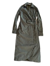 Loft Shirt Dress Olive Green Striped Fully Lined, Long Sleeve, Size 00