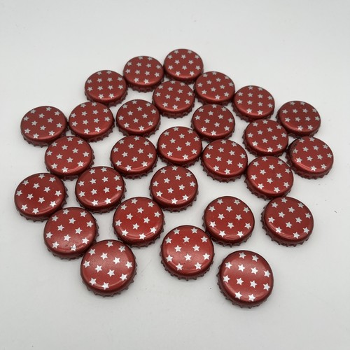 Red with Silver Stars Bottle Caps for Crafts- Lot Of  28