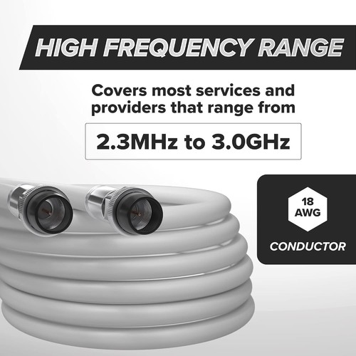 75' RG6 Coaxial Cable - Weatherproof Indoor/Outdoor Use, High-Speed Connectivity - Picture 8 of 11