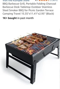 KIZMYEE 600 Black BBQ Portable Foldable Steel Charcoal Grill Camping Picnic 