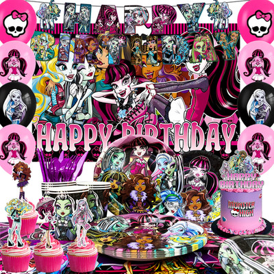 Monster - High Party Deko Monster Hintergrund Tischdecke Geschirr Ballons Teller