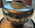 Vintage 1980’s Haeger Volcanic Black Metallic Drip Glaze Raku Large Vase/Vessel