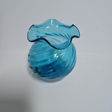 Aquamarine Blue Hand Blown Art Glass Vase Flower Lace Rim
