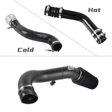 Black Cold & Hot Side Intercooler Pipe & Air Intake Kit For 17-19 Ford 6.7 6.7L