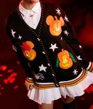 NEW Her Universe Disney Mickey Minnie Halloween Light-Up Pumpkins LG Jr Cardigan