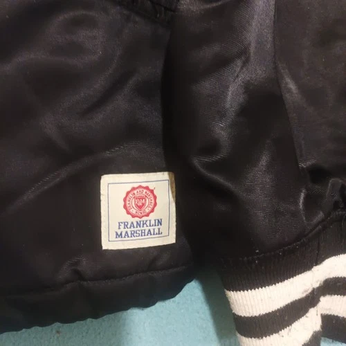 Franklin & Marshall Varsity Bomber Jacket Black Satin - Size L - Good Condition image 4