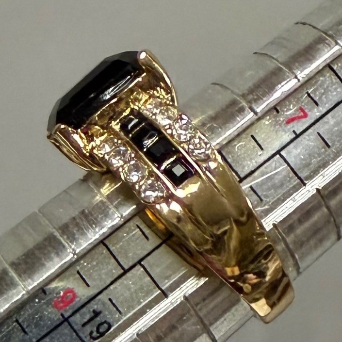 Gold Tone Statement Ring Large Black Emerald Cut … - image 4