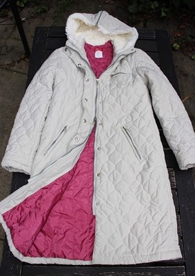 Esprit Vintage 1980s Puffer Parka with Faux Fur Hood, Korea, Bone - Small