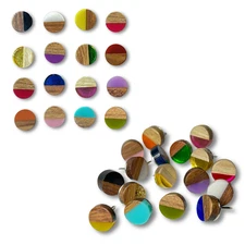 Handmade Wood & Resin Push Pins – Colorful Thumbtacks, Mixed Light & Dark Tones