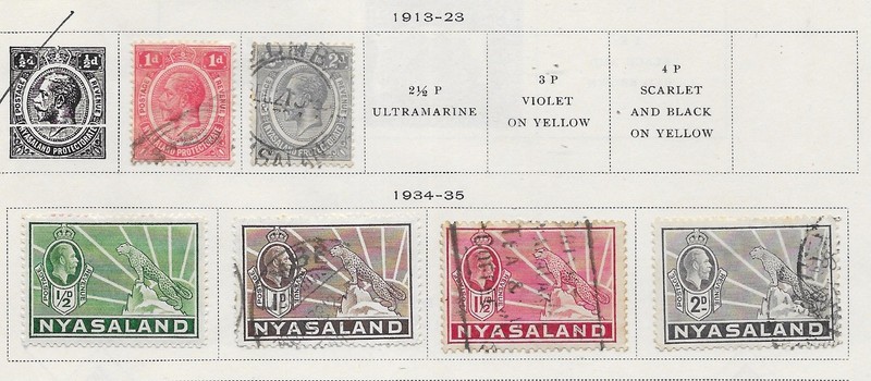 6 Nyasaland Protectorate Stamps from Quality Old Antique Album 1913-1935