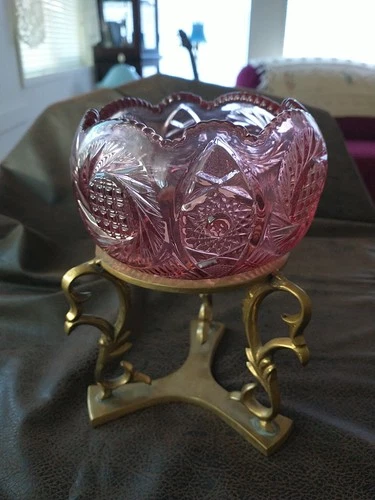 Fenton Dusty Rose Sunburst Glass Candle Holder Brass Stand W/Stand Vintage Pp 69