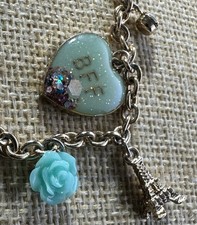 Claire's Charm Bracelet - Paris Eiffel Tower Rose Rhinestones Silver-Tone 8 BFF