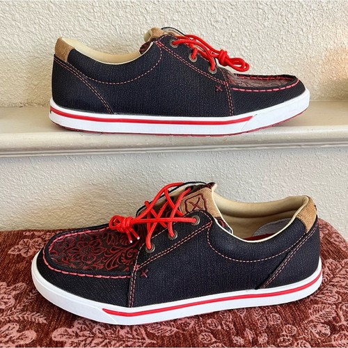 Zapatos informales Twisted X para mujer rojos en relieve sin usar, puntera talla 10 de cuero occidental nuevos sin etiquetas - Imagen 2 de 12