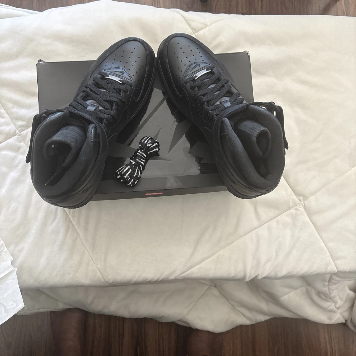 Nike Supreme x Air Force 1 Mid Box Logo - Triple Black for Sale