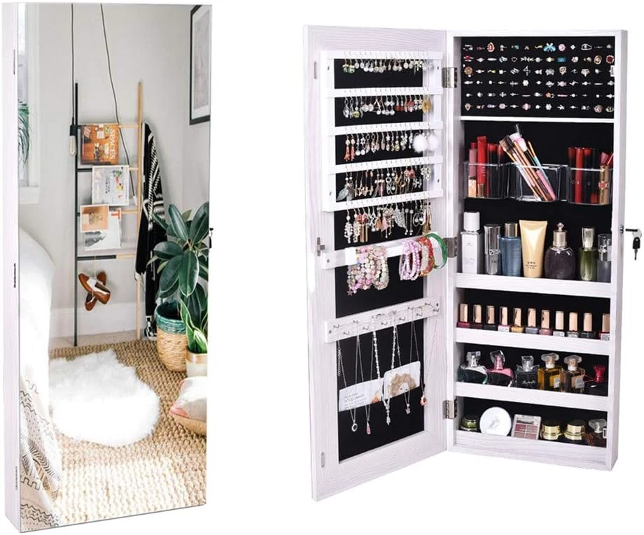 Mirror Jewelry Cabinet Armoire Organizer Wall or Door Mount Storage Cabinet