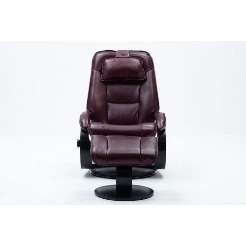 Top-grain Leather Swivel Recliner with Ottoman Burgundy - Picture 2 of 5