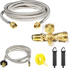 Extend a Stay RV Propane Kit Propane Brass Tee 4 Port with 5 ft and 12 ft St