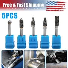 Tungsten Carbide Burrs Rotary Burr Set Head 1/4'' Shank Die Grinder Bit 5Pcs