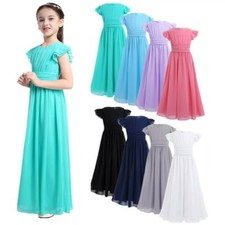 Wedding Pageant Girl Dress Kids Flower Flutter Sleeves Formal Gown Princess Maxi