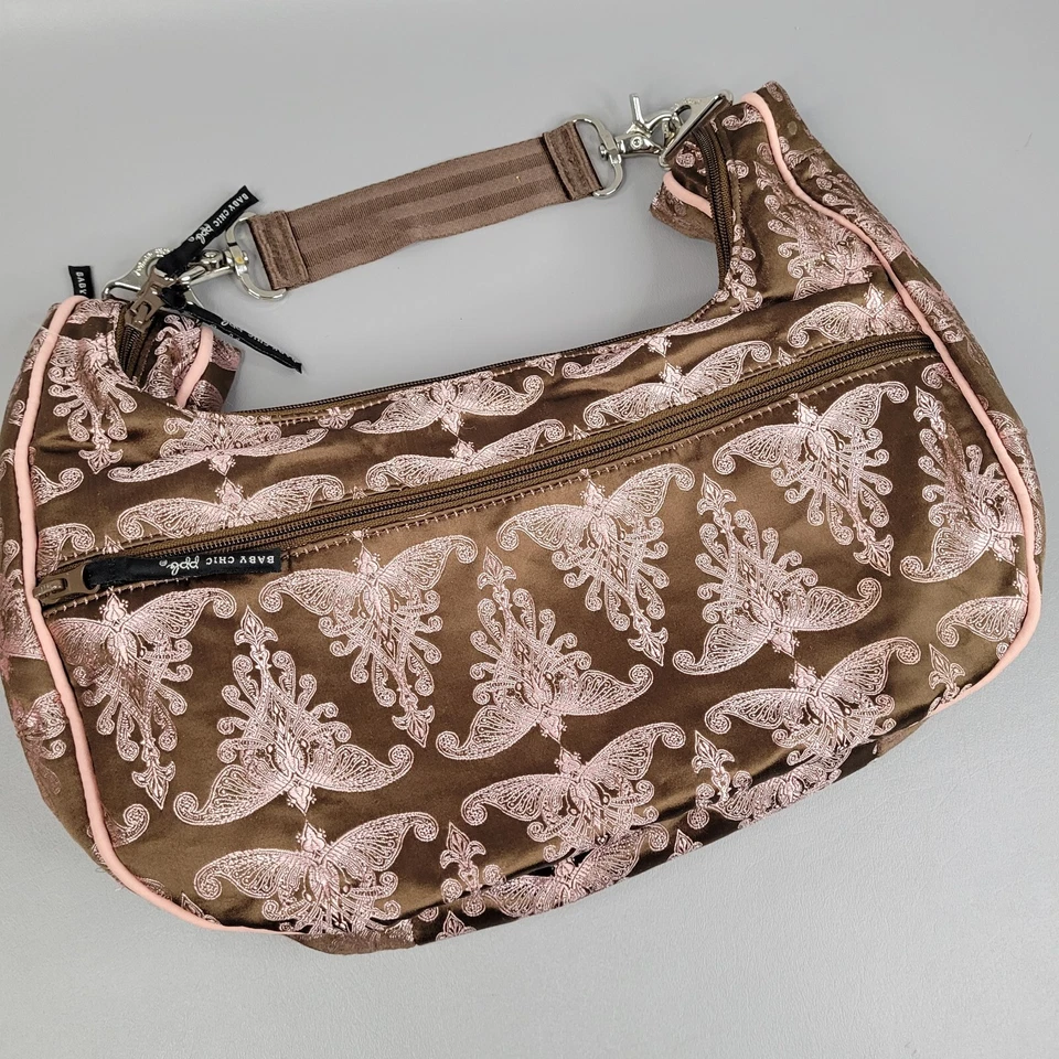 Petunia Pickle Bottom Touring Tote Diaper Bag Half Moon Pink Brown Satin Paisley - Image 2 of 4