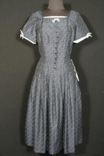 VINTAGE 1950'S DEADSTOCK BLUE  WHITE SILK  COTTON POLKA DOT DRESS SIZE 6 