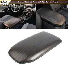 Black Wood Grain Center Armrest Box Cover Trim Overlay For Toyota RAV4 2019-2025