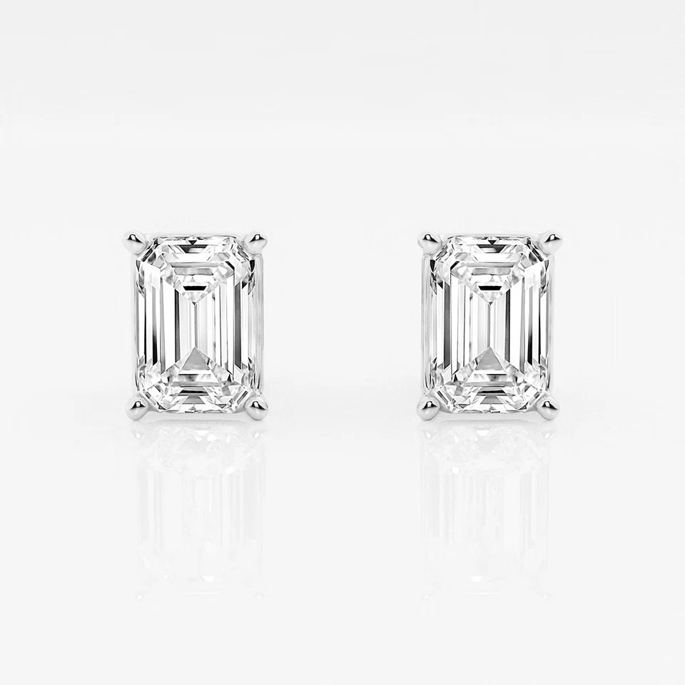 Aretes de diamantes cultivados en laboratorio talla esmeralda de 3,00 quilates con certificación IGI E VS1