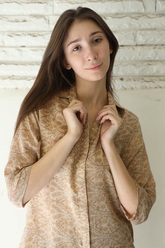 100% Crepe Silk Beige Pajama Set With Belt Women Dress Paisley Printed MG1110 - Picture 6 of 13