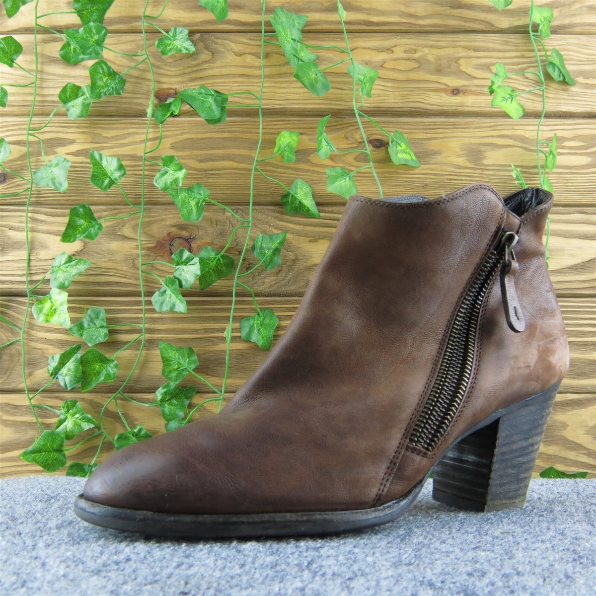 Paul Green Women Ankle Boots Brown Leather Zip Size 9.5  display picture 3