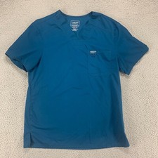 Cherokee Scrub Top Womens Medium Blue Pocket Nurse Short Sleeve Medical Workwear