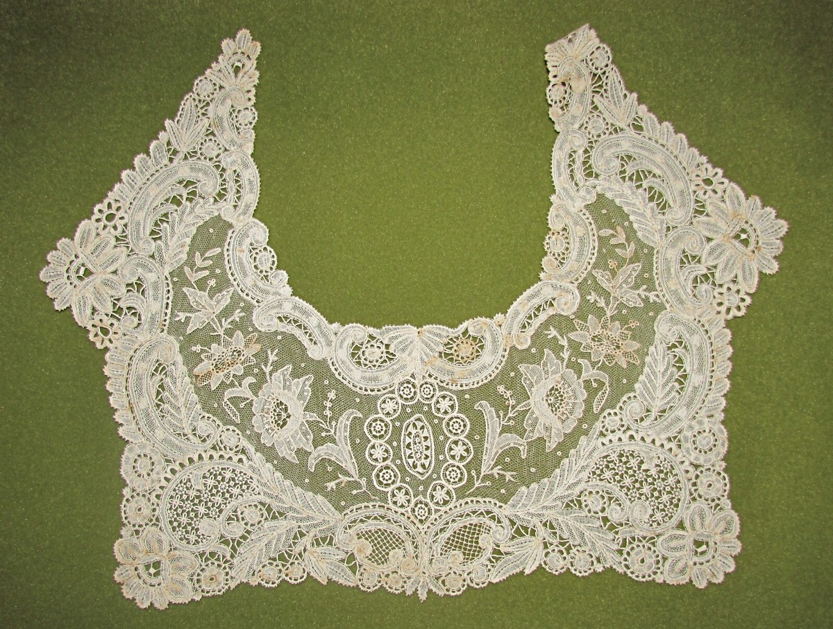 アンティークレース19世紀フランス製point de gaze fall cap antique 19th century large Point de Gaze lace collar Brussels | eBay